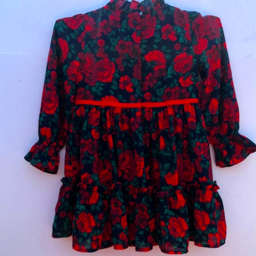3 year old girl's dress JANIE AND JACK FLOWERED RED AND GREEN - Picture 6 of 9